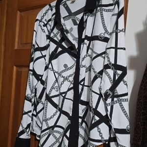 Michael Kors Chic Black and White Chain Print Blouse Size 14